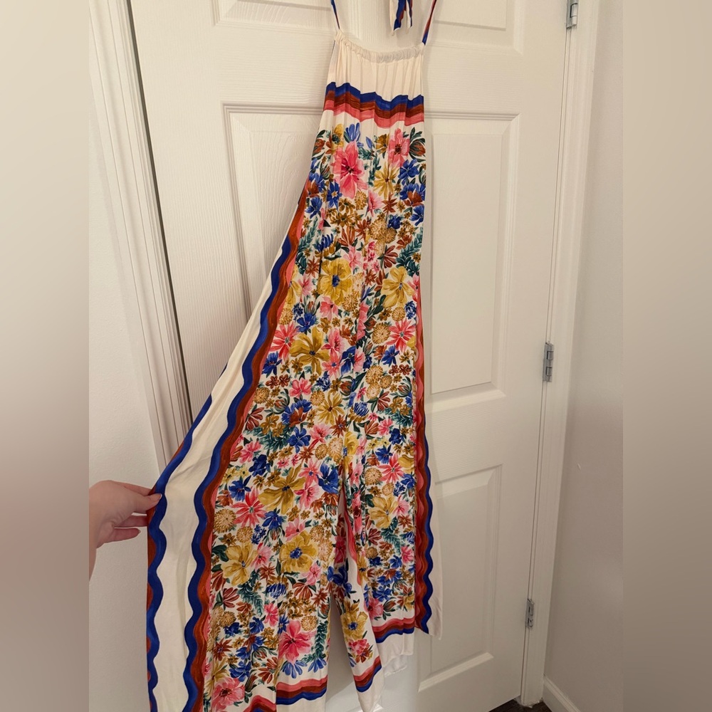 Farm Rio Floral Jumpsuit Neck-Tied/Open Back